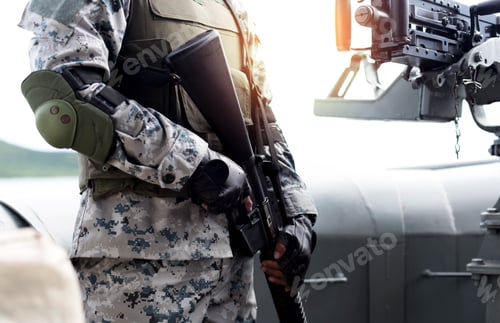Preview: Selected Focus Army With Rifle And Machine Gun On War Ship