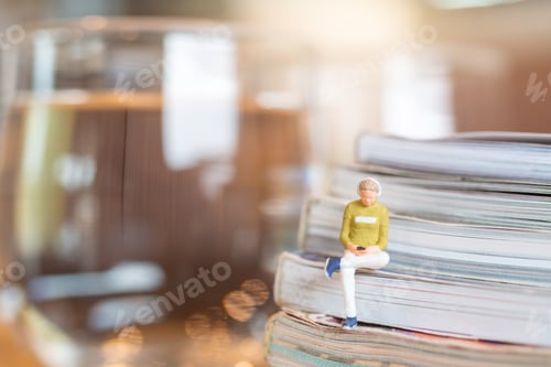 Preview: Miniature People Woman Wearing Headphones And Listening To Music On Smartphone