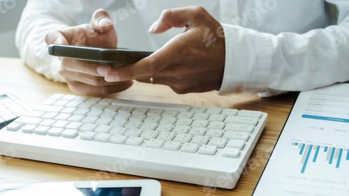 Preview: Business Executive Auditor Using Moblie Smart Phone For Data Report Investment.