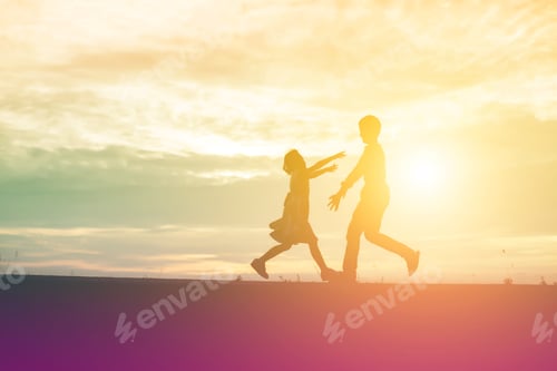 Preview: Kid Silhouette,Moments Of The Child'S Joy. On The Nature Sunset