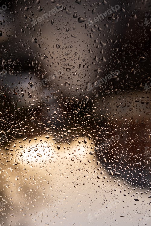 Preview: A Closeup Of The Window Covered In Crystal Clear Rain Droplets