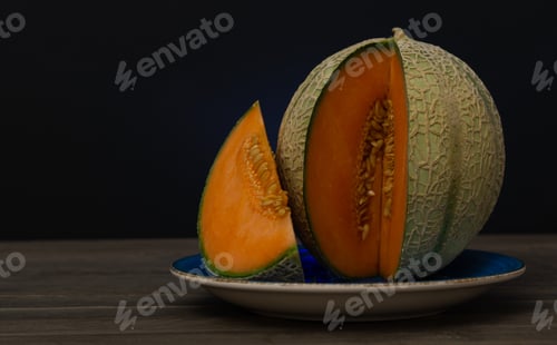 Preview: Cantaloupe Melon On Black Background Dark Food