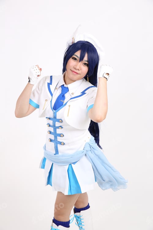 Preview: Portrait Cosplay Dancing Girl Isolated In White Background