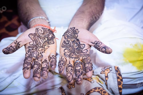 Preview: A Closeup Of An Indian Man Showing Mehndi On His Hands During An Event