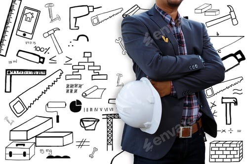 Preview: Engineer On White Background And Icon.