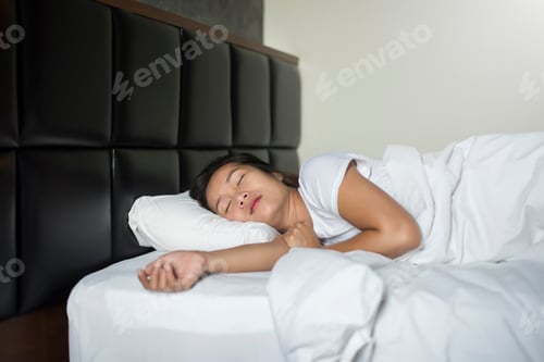 Preview: Asian Young Woman Sleeping Lying In Bed