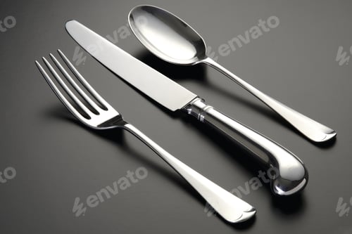 Preview: A Closeup Shot Of Silver Utensils Set Isolated On A Black Surface