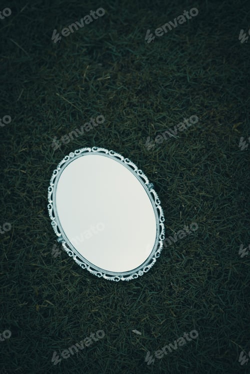 Preview: A Vertical Shot Of A Mirror On The Grass In The Yard