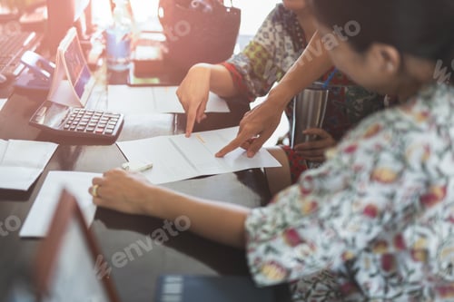 Preview: Group Of Tourist Woman Discuss Details Of Payment Receipt At Hotel Reception.