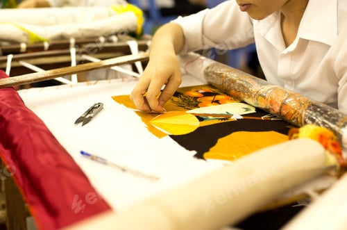 Preview: Women'S Doing Embroidered On The Fabric Patterns In Workshop