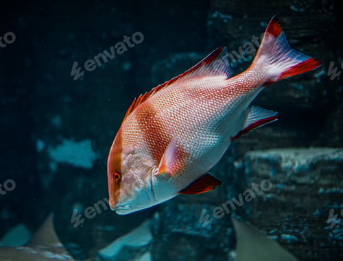 Preview: A Closeup Shot Of A Snapper Fish Swimming In The Aquarium