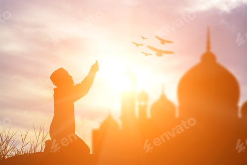 Preview: Silhouette Muslim Boy Praying Faith In Allah God Of Islam Supremely.