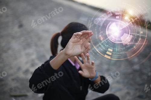 Preview: Happy Woman Jumping Against Beautiful Sunset. Freedom, Enjoyment Concept.