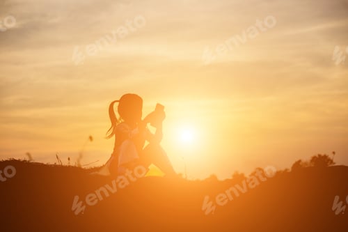 Preview: Kid Silhouette,Moments Of The Child'S Joy. On The Nature Sunset