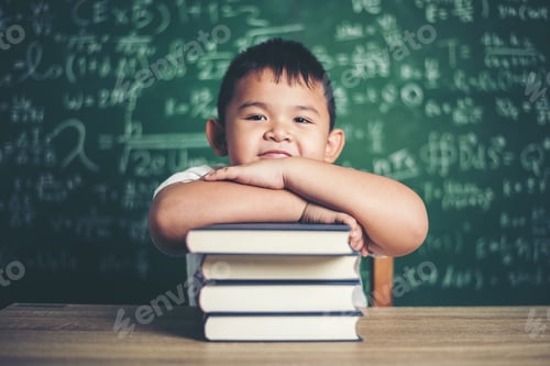 Preview: Boy With Books Sitting In The Classroom