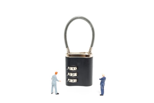Preview: Miniature People : Businessman Helps To Unlock Password On The Keys : Business Concept The Solution