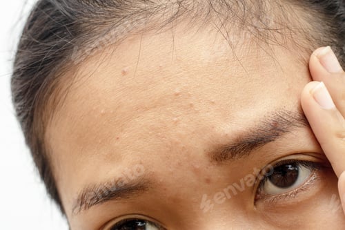 Preview: Forehead That Is Wrinkled And Acne Of Woman.