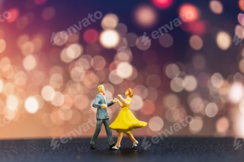 Preview: Miniature People , Couple Dancing With Bokeh Background , Valentine'S Day Concept
