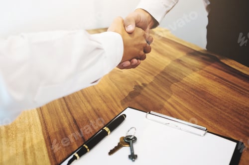 Preview: Real Estate Agent With Customer Making Contract Deal Signature And Analyzing Valuation