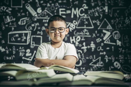 Preview: A Boy With Glasses Sitting In The Classroom Reading