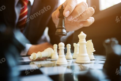 Preview: Businessman Playing Chess On Board In Office, Strategy And Competition Concept