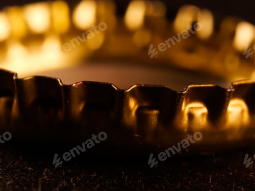 Preview: A Closeup Of A Golden Metal Bottle Cap Illuminated In The Dark