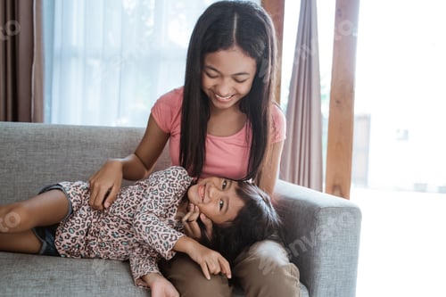 Preview: Asian Cute Happy Sibling Sister Smiling To Camera