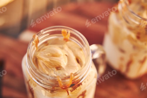 Preview: A Closeup Shot Of Delicious Dalgona Coffees With Caramel