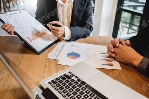 Preview: Business Ceo Executives Meeting Working With New Project.Discussion And Analysis Data, Charts And