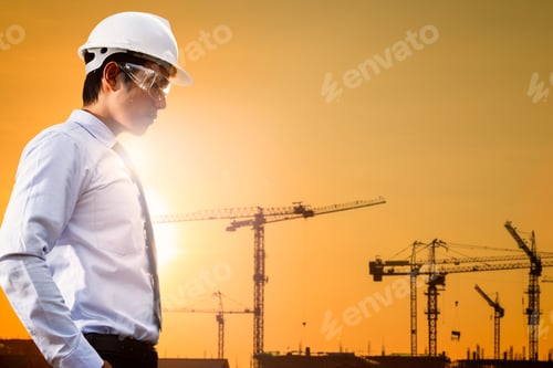Preview: Engineers And Construction Sites And Evening Light.
