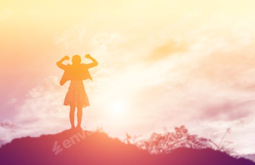 Preview: Happy Woman Jumping Against Beautiful Sunset. Freedom, Enjoyment Concept.
