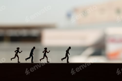 Preview: Miniature People Is Running , Silhouette Of A Runner , Health And Lifestyle Concepts.