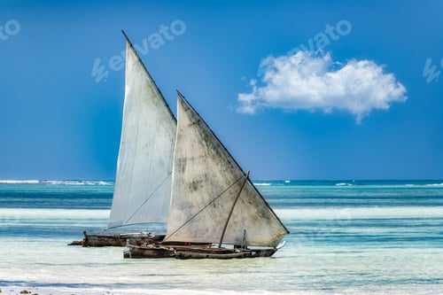 Preview: Two Sails On The Sea Under The Sunlight And A Blue Sky - Great For Backgrounds And Wallpapers