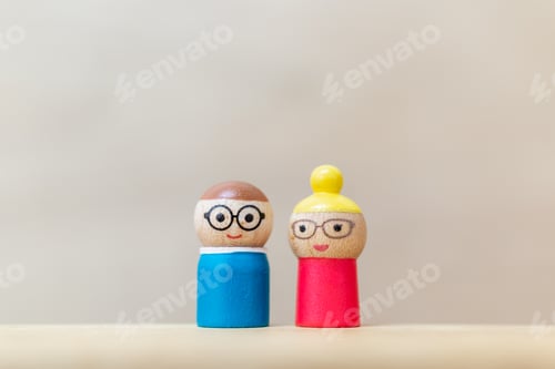 Preview: Miniature Toy : Wooden Doll With Happy Face On Wooden Background
