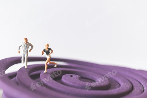 Preview: Miniature People : Couple Runnig On The Purple Field , Valentine'S Day Concept