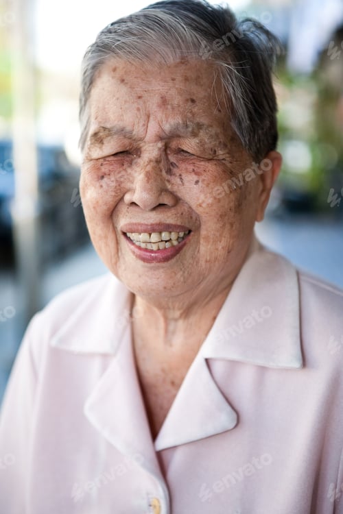Preview: Portrait Of An Old Asian Chinese Woman On Home Background