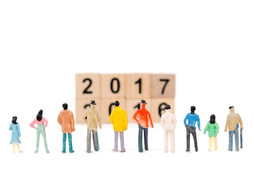 Preview: Group Of Miniature People Watching Calendar On White Background