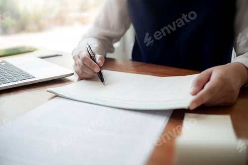 Preview: Businesswoman Sitting In Office Working Cooperation In Solution.