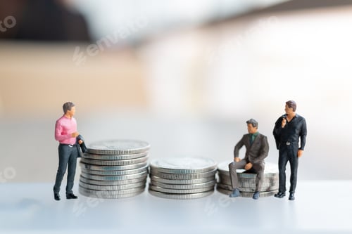 Preview: Miniature People Businessman With Coins. Business Growth Concept