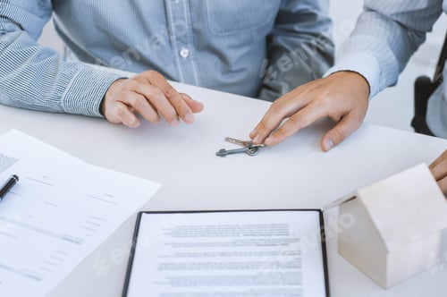 Preview: Real Estate Agents With Customers With Sale Contract Agreement.