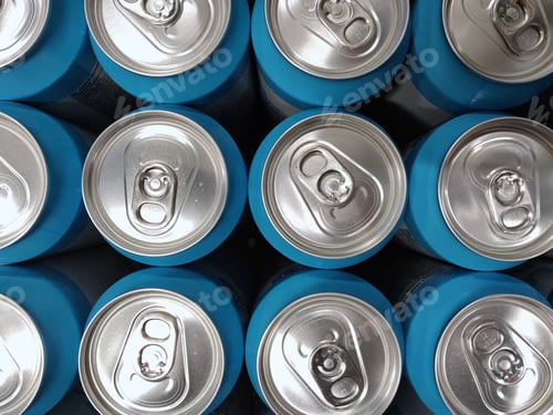Preview: A Closeup Shot Of Aligned Beverage Cans In A Factory