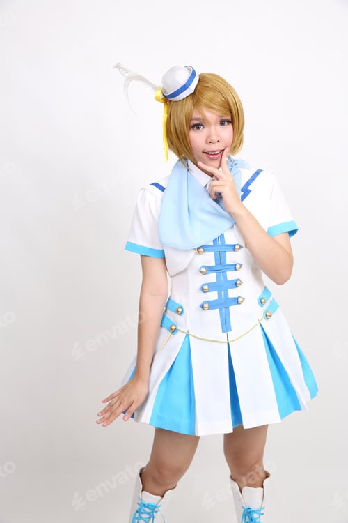 Preview: Portrait Cosplay Dancing Girl Isolated In White Background