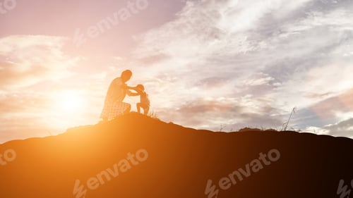 Preview: Mother Encouraged Her Daughter Out Of The Shadows At Sunset.