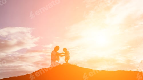 Preview: Mother Encouraged Her Daughter Out Of The Shadows At Sunset.