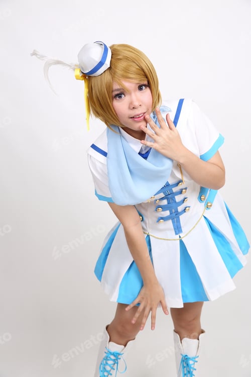 Preview: Portrait Cosplay Dancing Girl Isolated In White Background