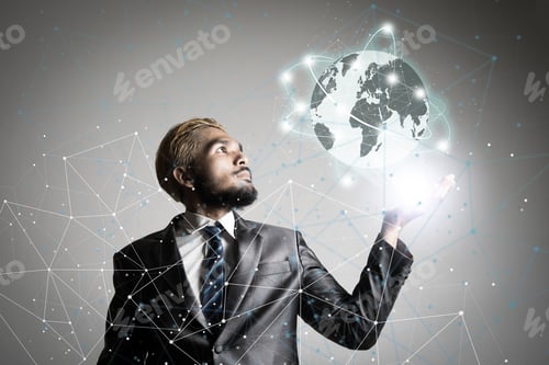 Preview: Businessman Hands With Global Connection Network Technology , Business Connection Concept.