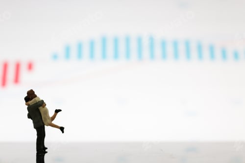 Preview: Miniature Figures Couple Standing On A Graph Chart