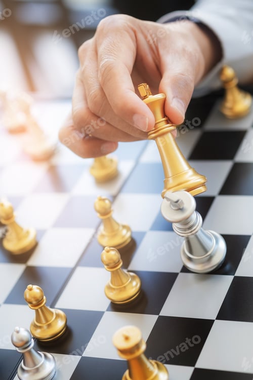 Preview: Business Administrator With Chess Board Game, Strategy And Competition.