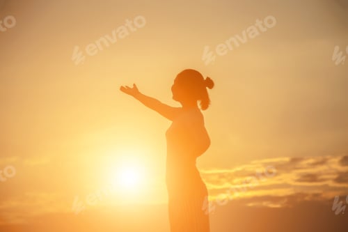 Preview: Young Woman Raise Hands Up For Her Success, Concept Of Success In Life.