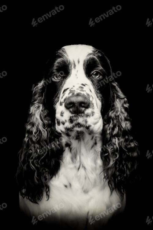 Preview: A Vertical Shot Of An English Springer Spaniel Isolated On Black Background